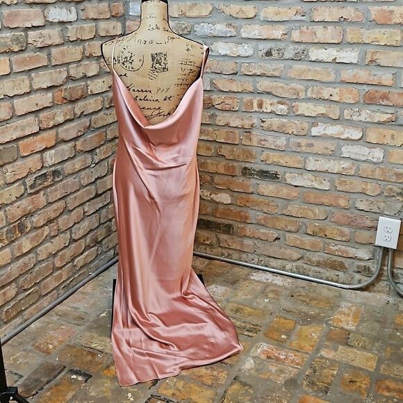 NWT Social Bridesmaids Desert Rose Charmeuse Cowl maxi gown sz XL - Picture 7 of 12